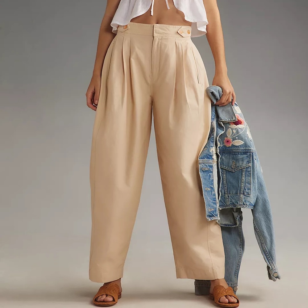 Anthropologie Cream Wide Leg Pants